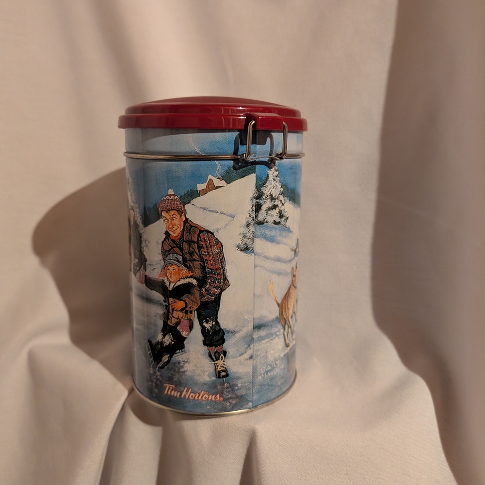 Tim Hortons Winter Scene Tin with Red Lid
